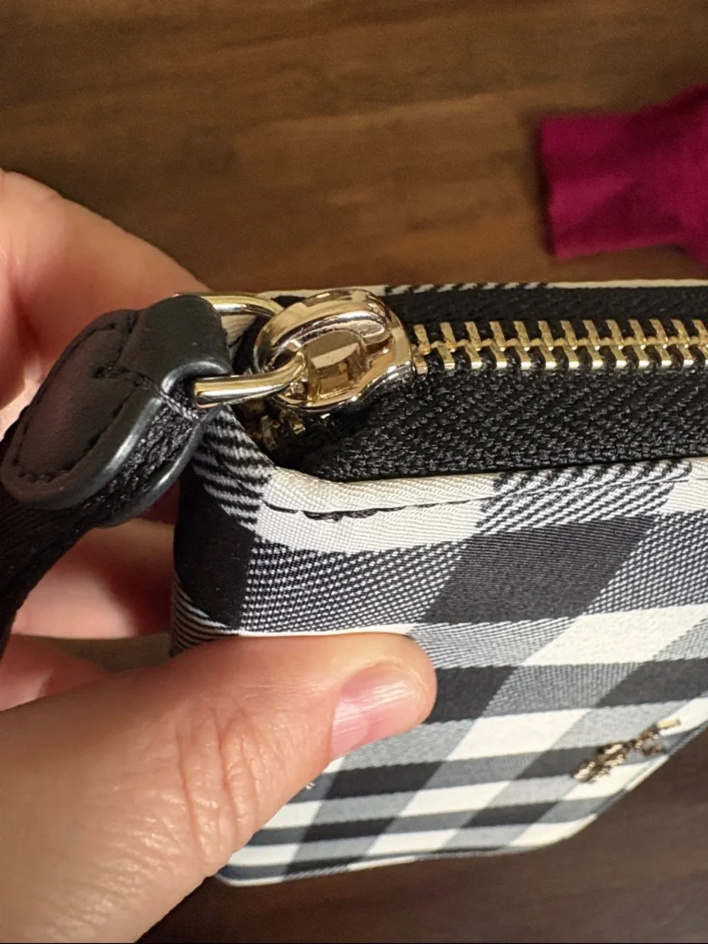 kate spade Black and White Buffalo Check Zip Wallet